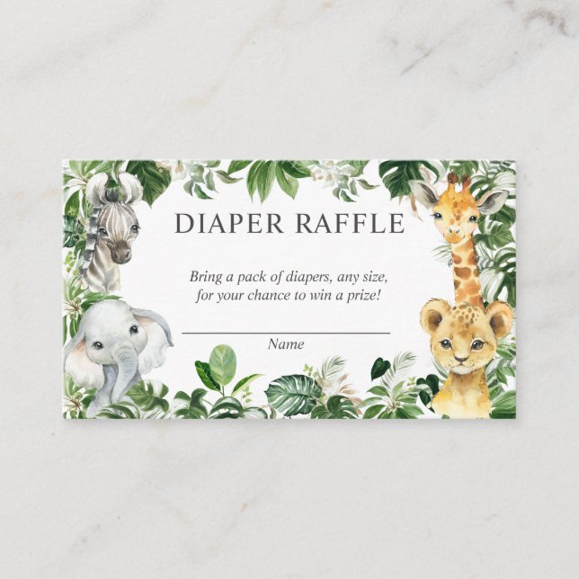 Greenery Safari Jungle Animals Diaper Raffle Card Begleitkarte (Vorderseite)