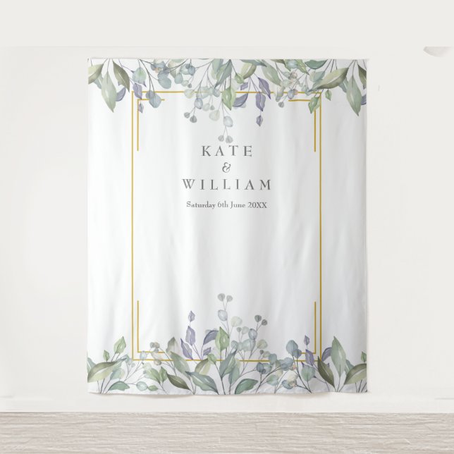 Greenery Sage Lilac Wedding Foto Stand Hintergrund Wandteppich (Vorderseite)
