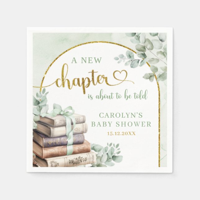 Greenery Sage Storybook Baby Shower Paper Napkins Serviette (Vorderseite)