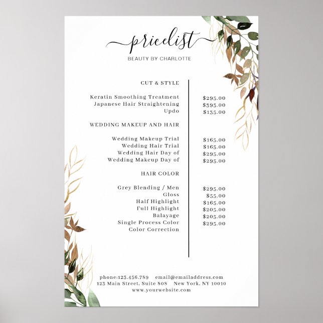 Greenery Salon Price List Poster (Vorne)