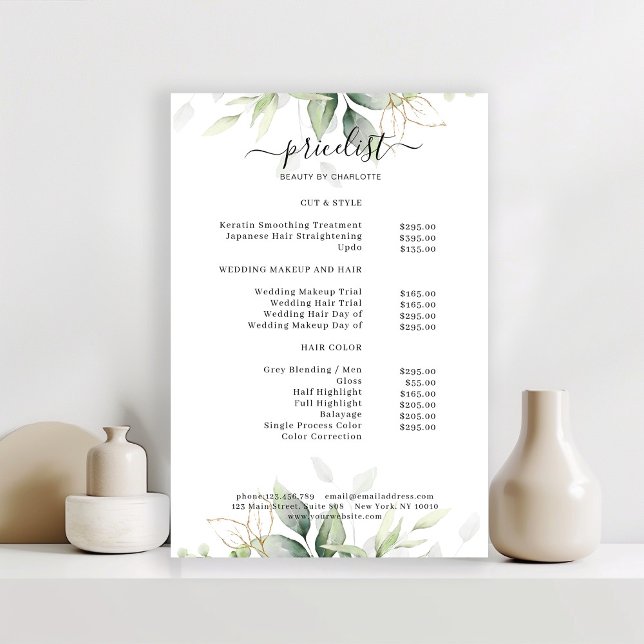 Greenery Salon Price List Poster (Von Creator hochgeladen)