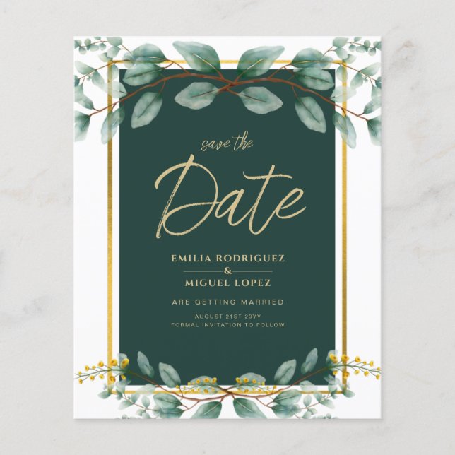 Greenery Save the Date Emerald Green Gold Flyer (Vorne)
