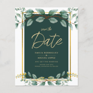 Greenery Save the Date Emerald Green Gold Flyer