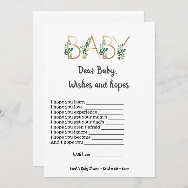 Greenery Sehr geehrte Baby Hope wünscht Baby Showe Einladung (Vorne/Hinten)
