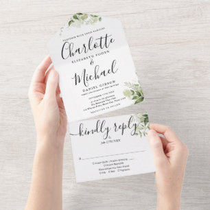 Greenery Signature Schriftzug Monogramm Hochzeit  All In One Einladung