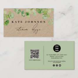 Greenery Signature Script QR Code Rustic Kraft Visitenkarte