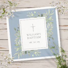 Greenery Silver Baptism Christening Dusty Blue Serviette