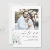 Greenery Silver Blätter Boho Save the Date Foto