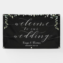 Greenery Silver Calligraphy Black Begrüßung Banner