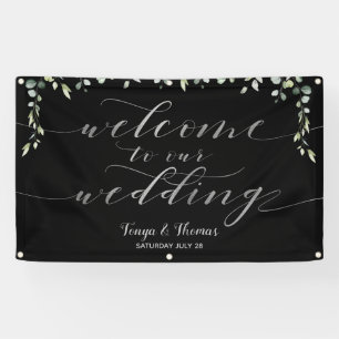 Greenery Silver Calligraphy Black Begrüßung Banner