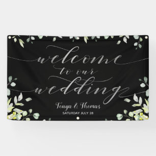 Greenery Silver Calligraphy Black Begrüßung Banner