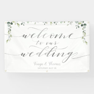 Greenery Silver Calligraphy White Begrüßung Banner