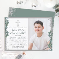 Greenery Silver Glitter First Holy Communion Foto
