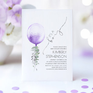 Greenery Silver und Lila Balloon Baby Shower Einladung