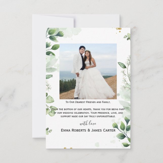 Greenery Simple Script Wedding Thank You Card Dankeskarte (Rückseite)