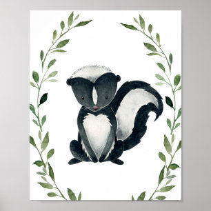 Greenery Skunk Woodland Animals Kinderzimmer Wall  Poster