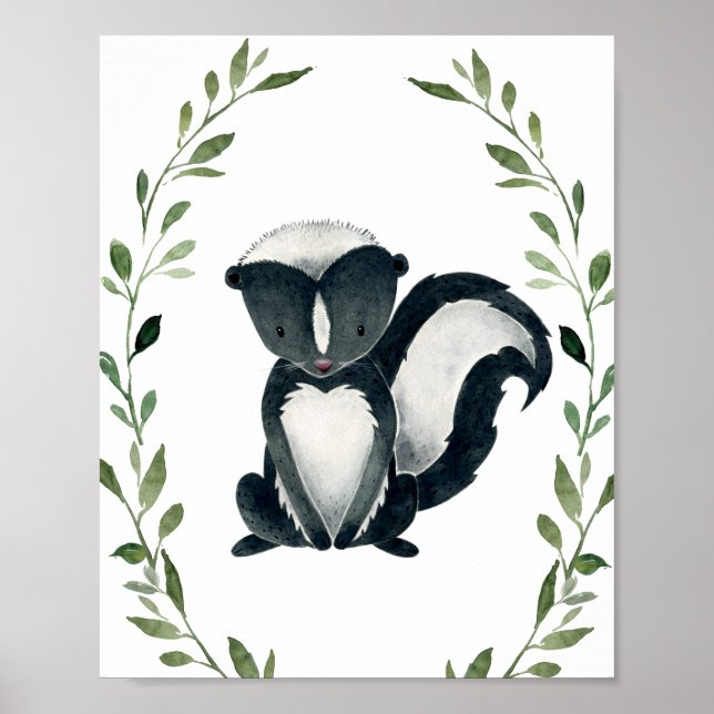 Greenery Skunk Woodland Animals Kinderzimmer Wall  Poster (Vorne)