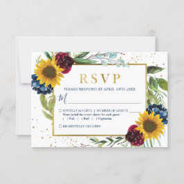 Greenery Sonnenblume Blumen Gold Glitzer Hochzeit RSVP Karte
