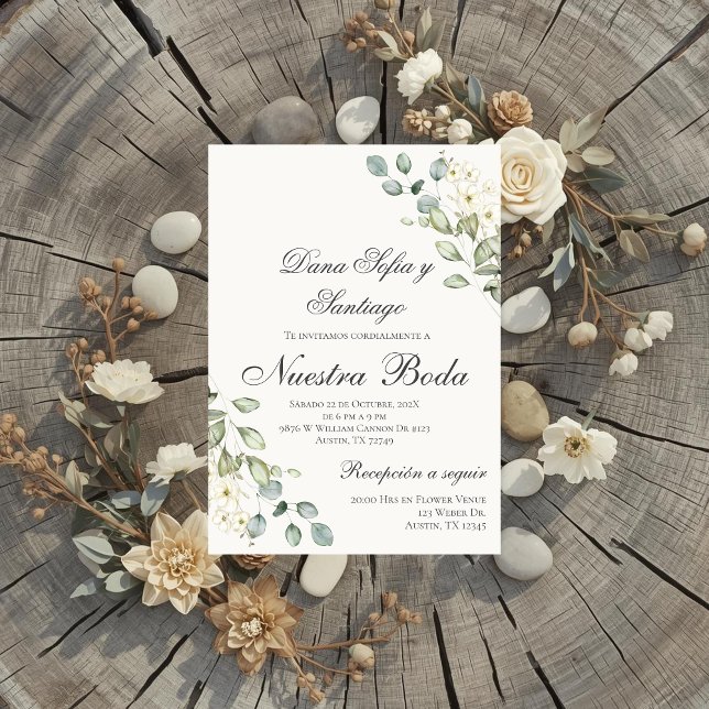 Greenery Spanish Wedding Einladung (Von Creator hochgeladen)