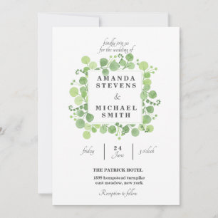 Greenery Sqare Blätter Wreath Watercolor Wedding Einladung