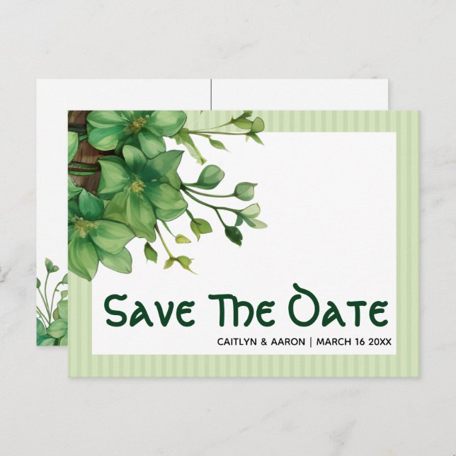 Greenery St. Patricks Day Celtic Save the Date Postkarte (Vorne/Hinten)