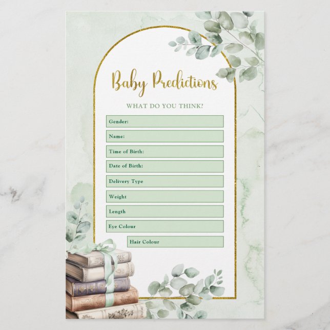 Greenery Storybook Baby Predictions Games (Vorderseite)