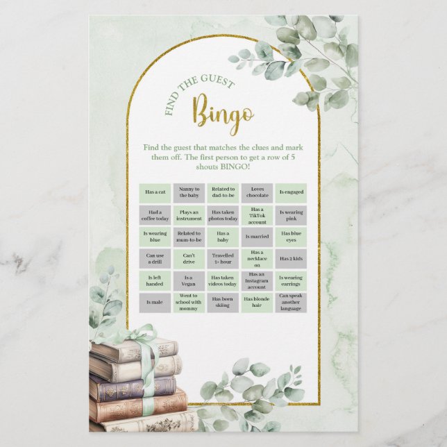 Greenery Storybook Find The Guest Bingo Games (Vorderseite)