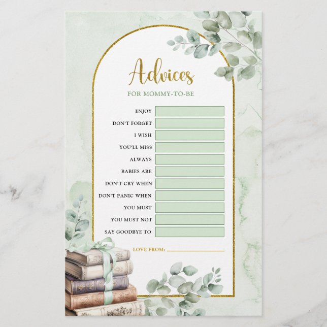 Greenery Storybook Ratschläge für Mama-to-be-Spiel (Vorderseite)