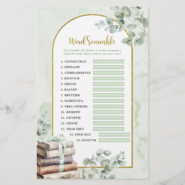 Greenery Storybook Word Scramble Games (Vorderseite)