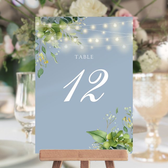 Greenery String Lights Dusty Blue Tischnummer (Greenery String Lights Dusty Blue Table Number)