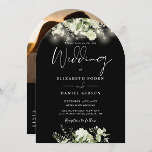 Greenery String Lights QR Foto Arch Wedding Einladung