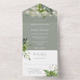 Greenery String Lights Sage Green Wedding All In One Einladung