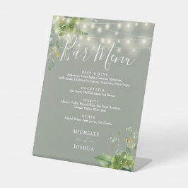 Greenery String Lights Sage Green Wedding Bar Menu Sockelschild