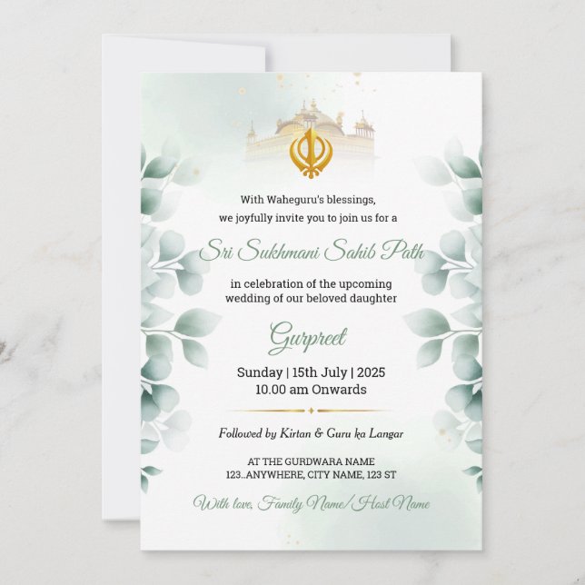 Greenery Sukhmani Sahib Path Invitation Einladung (Vorderseite)
