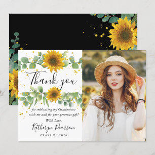 Greenery Sunflower Abschluss Foto Danke, Card Dankeskarte