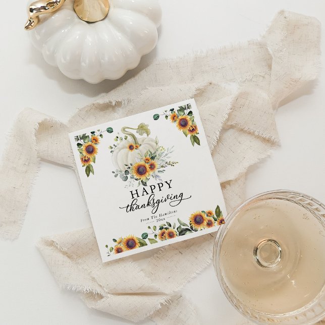 Greenery Sunflowers White Pumpkin Erntedank Serviette (Von Creator hochgeladen)