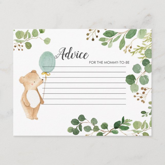 Greenery Teddy Bear Advice Card Begleitkarte (Vorderseite)