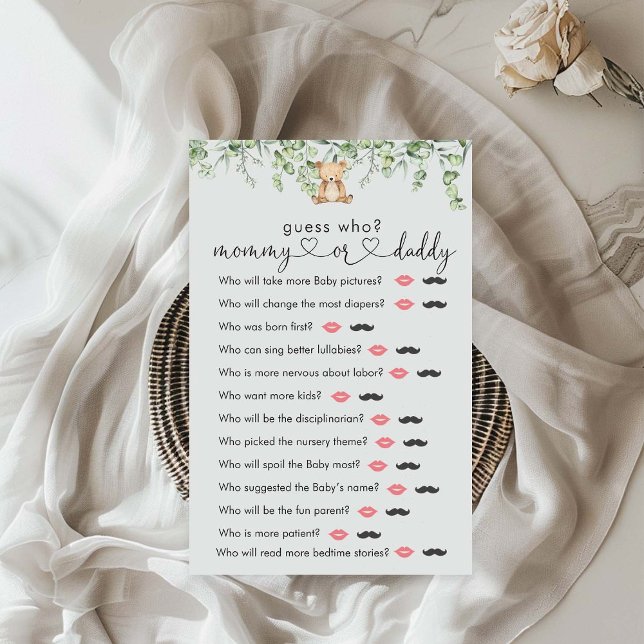 Greenery Teddy Bear Baby Shower  "Guess Who" Game (Von Creator hochgeladen)