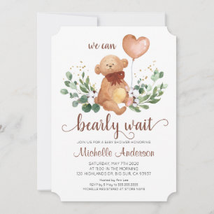 Greenery Teddy Bear Bear Bearly Wait Baby Shower Einladung