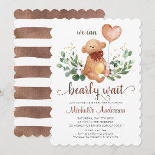 Greenery Teddy Bear Bear Bearly Wait Baby Shower Einladung