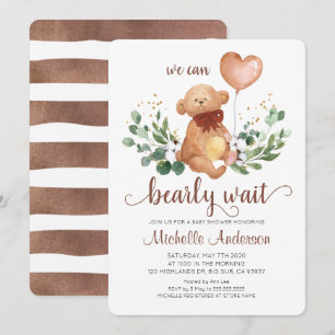 Greenery Teddy Bear Bear Bearly Wait Baby Shower Einladung