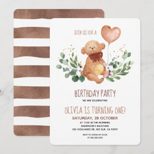 Greenery Teddy Bear Bearly Wait Baby Birthday Einladung