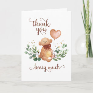 Greenery Teddy Bear Beary Much Baby Shower Dankeskarte