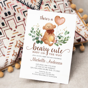 Greenery Teddy Bear Beary Niedlich Baby Shower Einladung