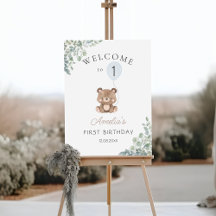 Greenery Teddy Bear erster Geburtstag neutraler Em