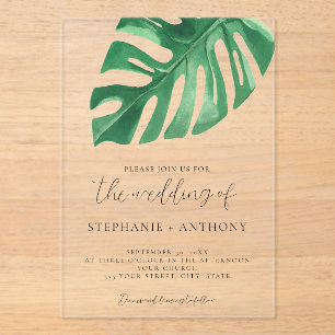 Greenery Tropical Monstera Blätter Summer Wedding Acryleinladungen