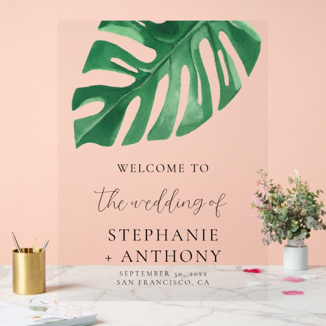 Greenery Tropical Monstera Blätter Summer Wedding Acrylschild (Hochzeit)