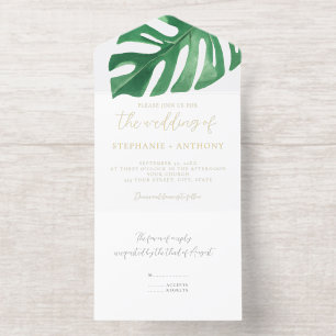 Greenery Tropical Monstera Blätter Summer Wedding All-in-One-Einladung