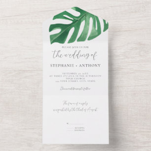 Greenery Tropical Monstera Blätter Summer Wedding All In One Einladung