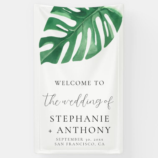 Greenery Tropical Monstera Blätter Summer Wedding Banner (Vertikal)